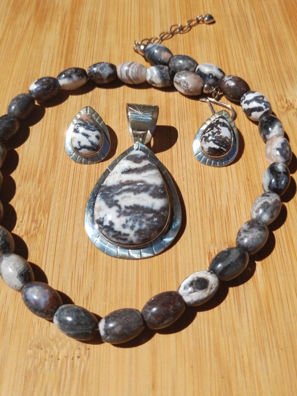 Jay King DTR zebra Jasper necklace pendant earrings 925 Sterling Silver - Picture 6 of 8